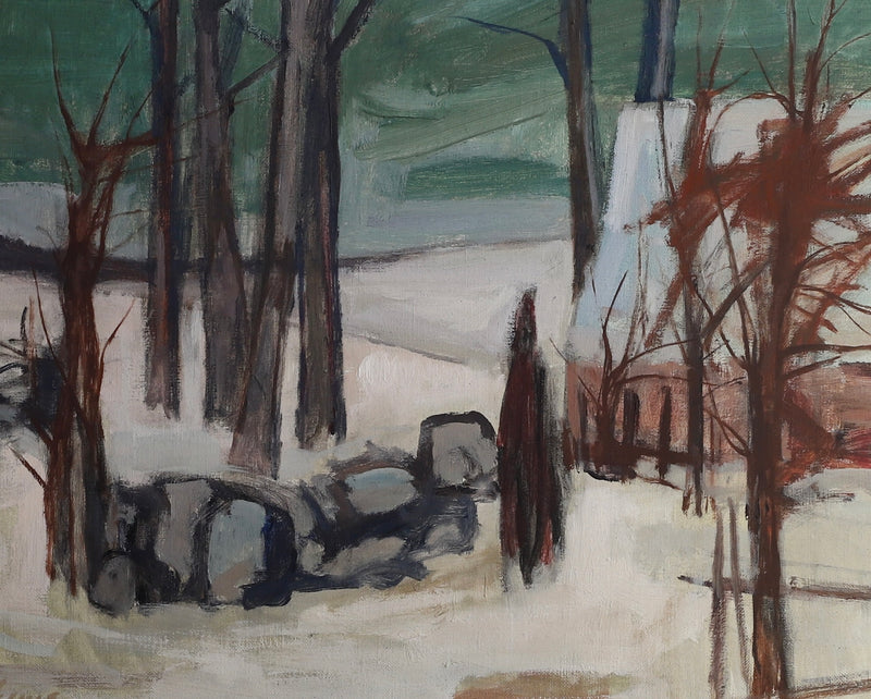 Mid Century Original Winterscape Oil Painting From Sweden