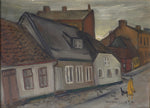 Mid Century Original Vintage Cityscape Oil Painting from Sweden 1969