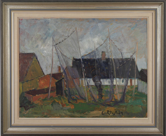 Mid Century Original Vintage Coastal Oil Painting from Sweden