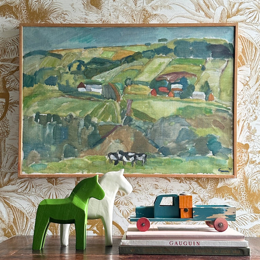 Vintage Art Room Original Oil Painting of Cows From Sweden