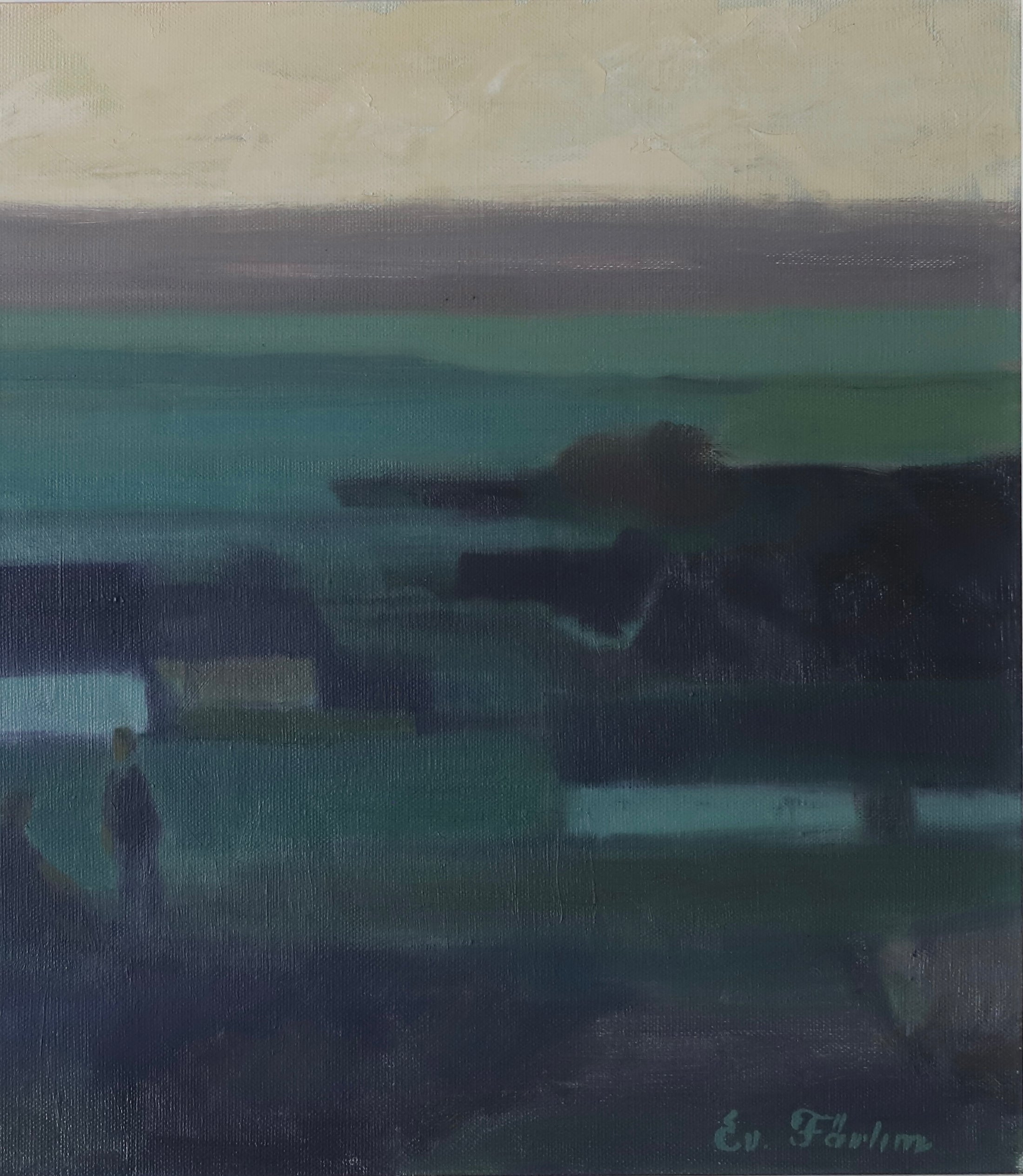 Mid Century Original Landscape Oil Painting from Sweden by E Fährm