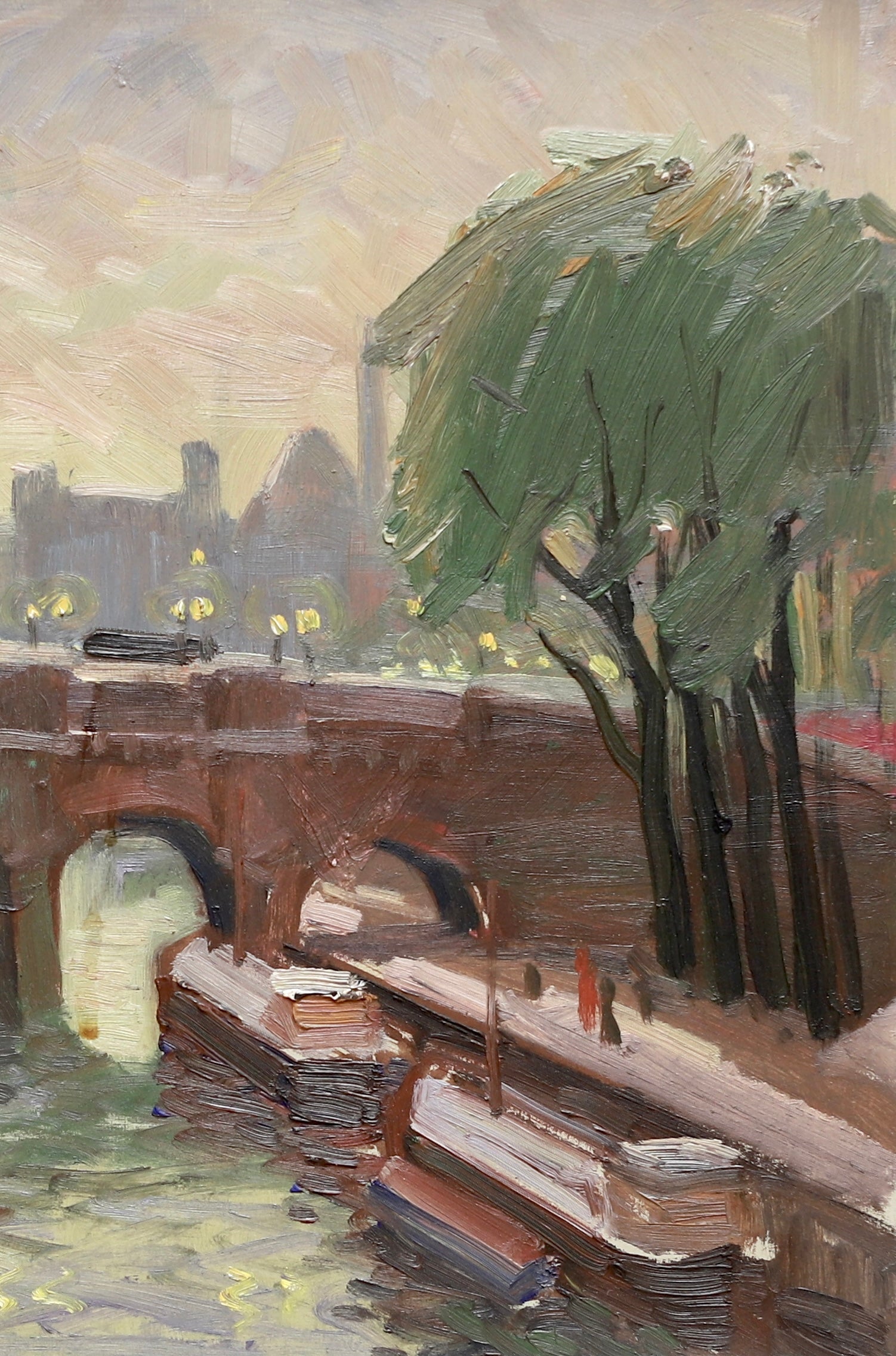 Vintage Art Original Cityscape Oil Painting From Sweden