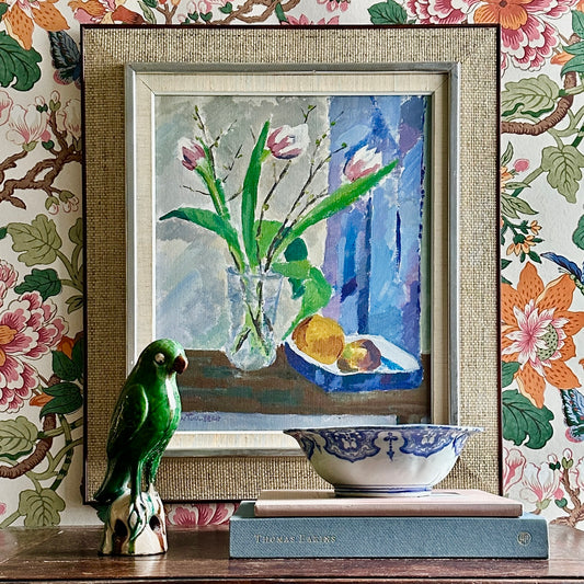 Swedish Vintage Mid Century Art Tulip Still Life Oil Painting