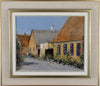 Swedish Vintage Village Scene Oil Painting From Sweden