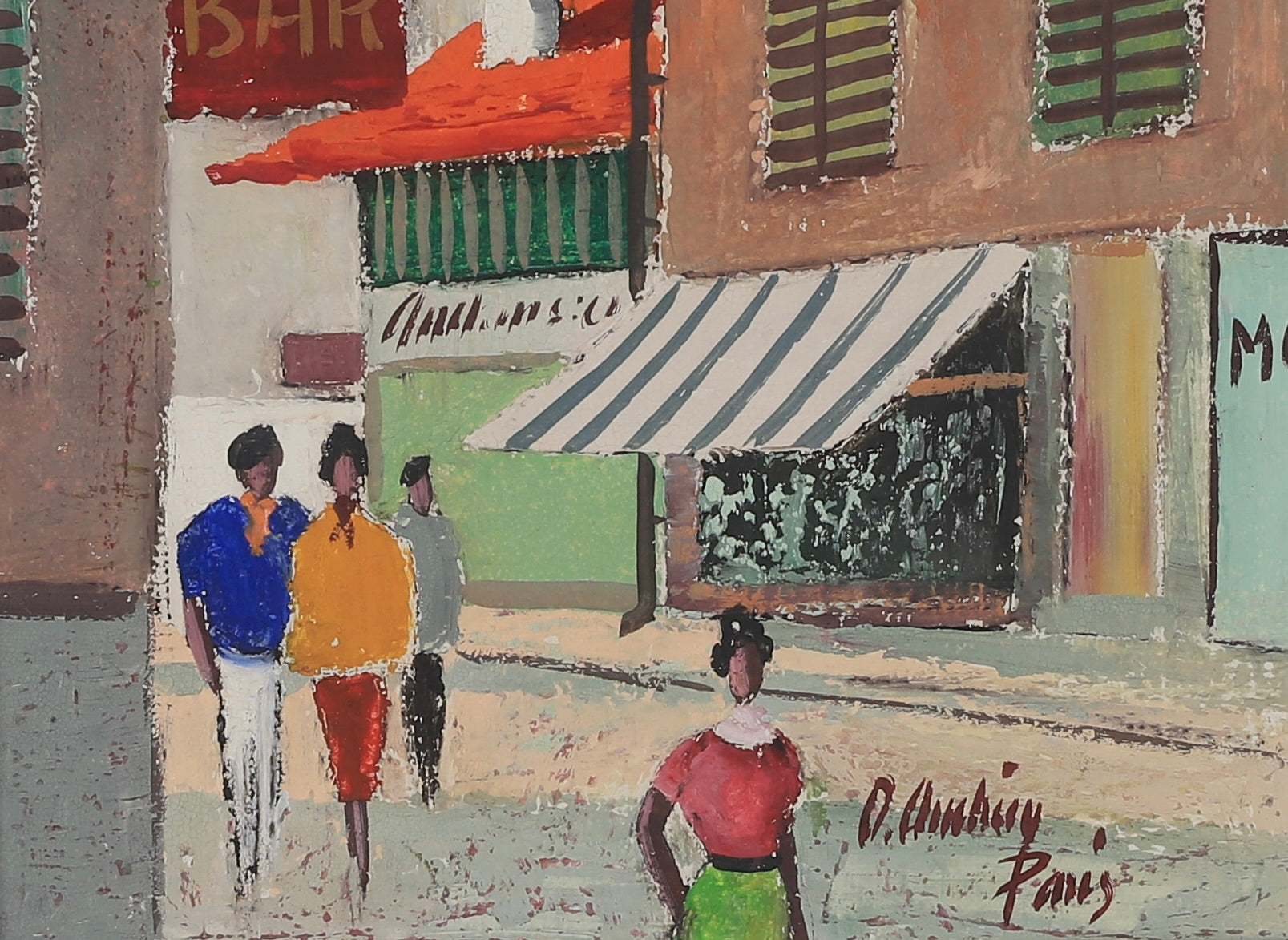 Colorful Vintage Original Parisian Streetscape Oil Painting