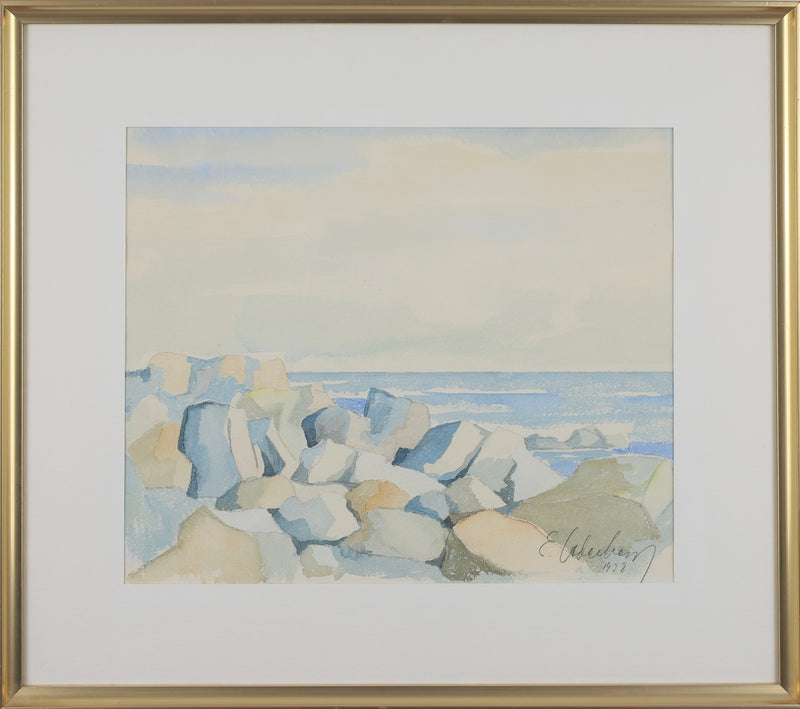 Mid Century Original Coastal Watercolor From Sweden