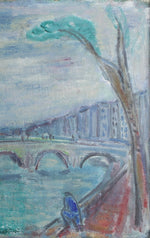 Vintage Art Room Mid Century Oil Painting of Paris From Sweden