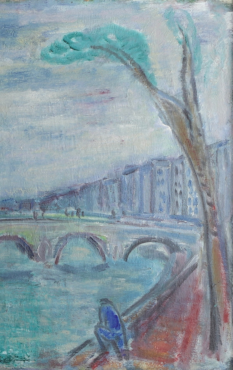 Vintage Art Room Mid Century Oil Painting of Paris From Sweden