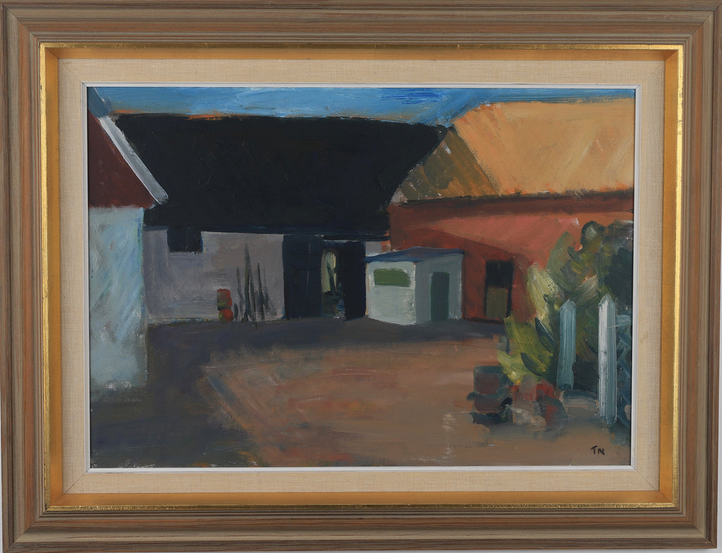 Vintage Farm Oil Painting by T Nilsson from Sweden