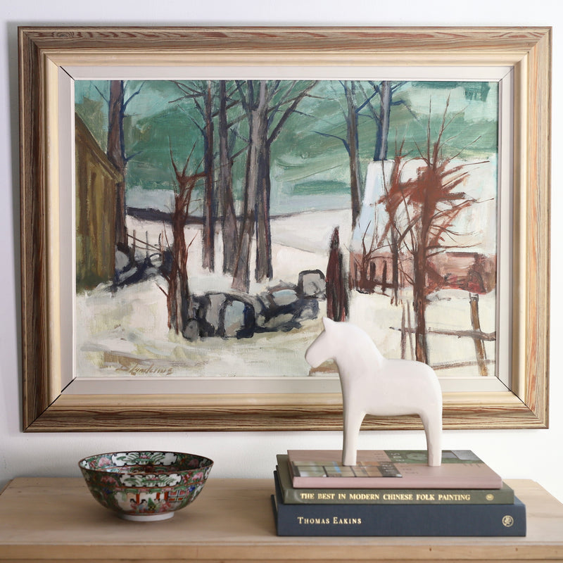 Mid Century Original Winterscape Oil Painting From Sweden