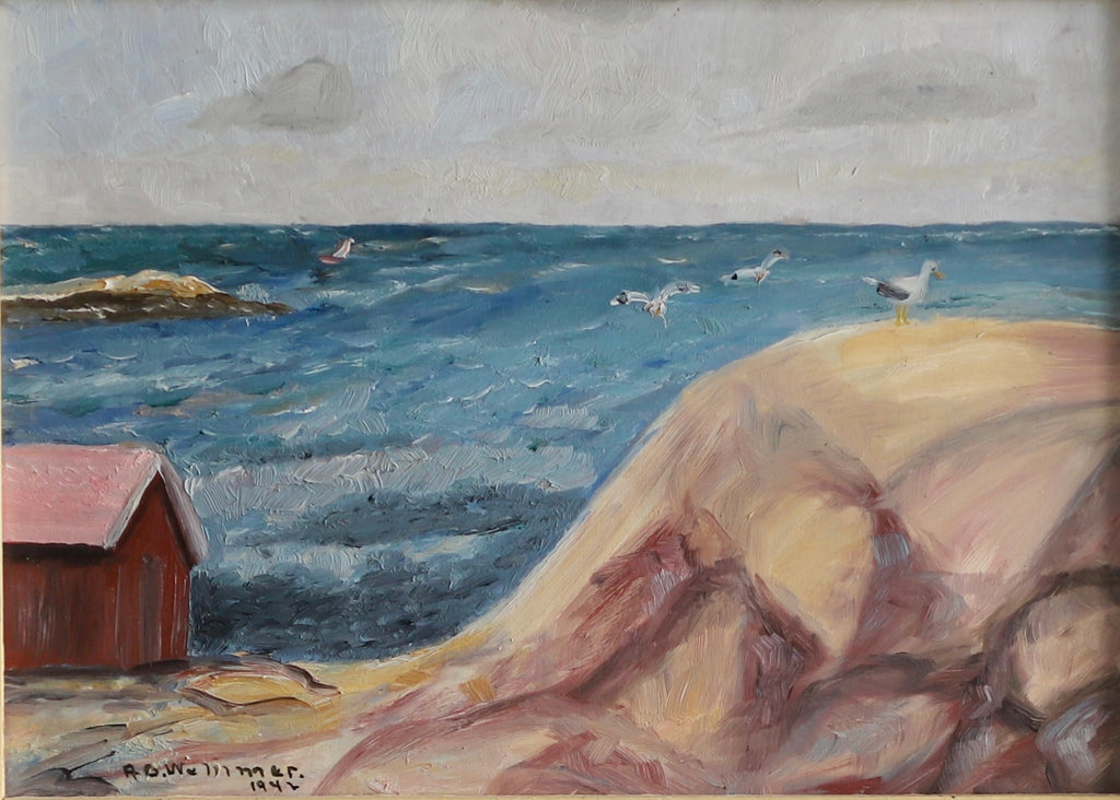 Vintage Original Coastal Oil Painting From Sweden 1947