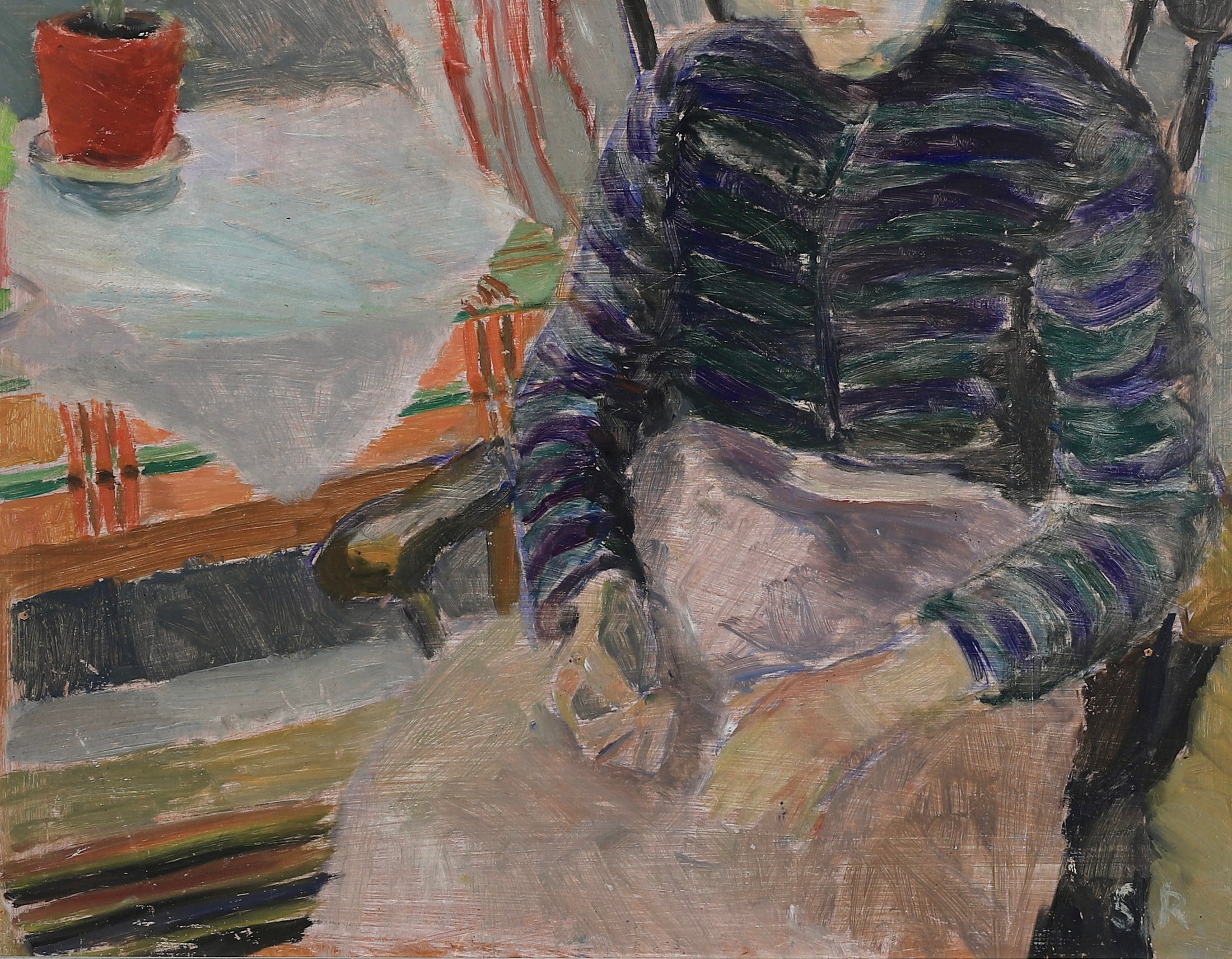Swedish Vintage Figure in Interior Oil Painting From Sweden