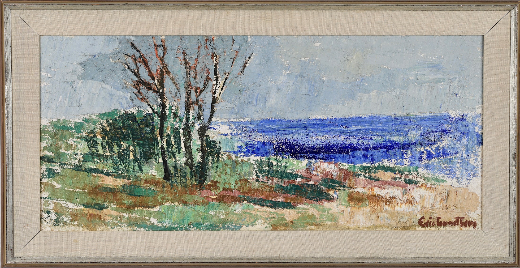 Vintage Art Room Original Coastal Oil Painting from Sweden