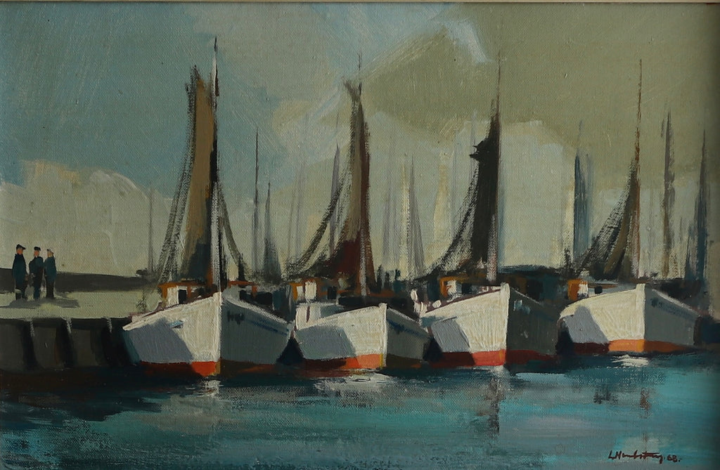 Mid Century Original Sailboat Oil Painting From Sweden 1957