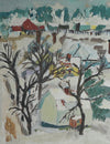 Mid Century Original Winterscape Oil Painting From Sweden