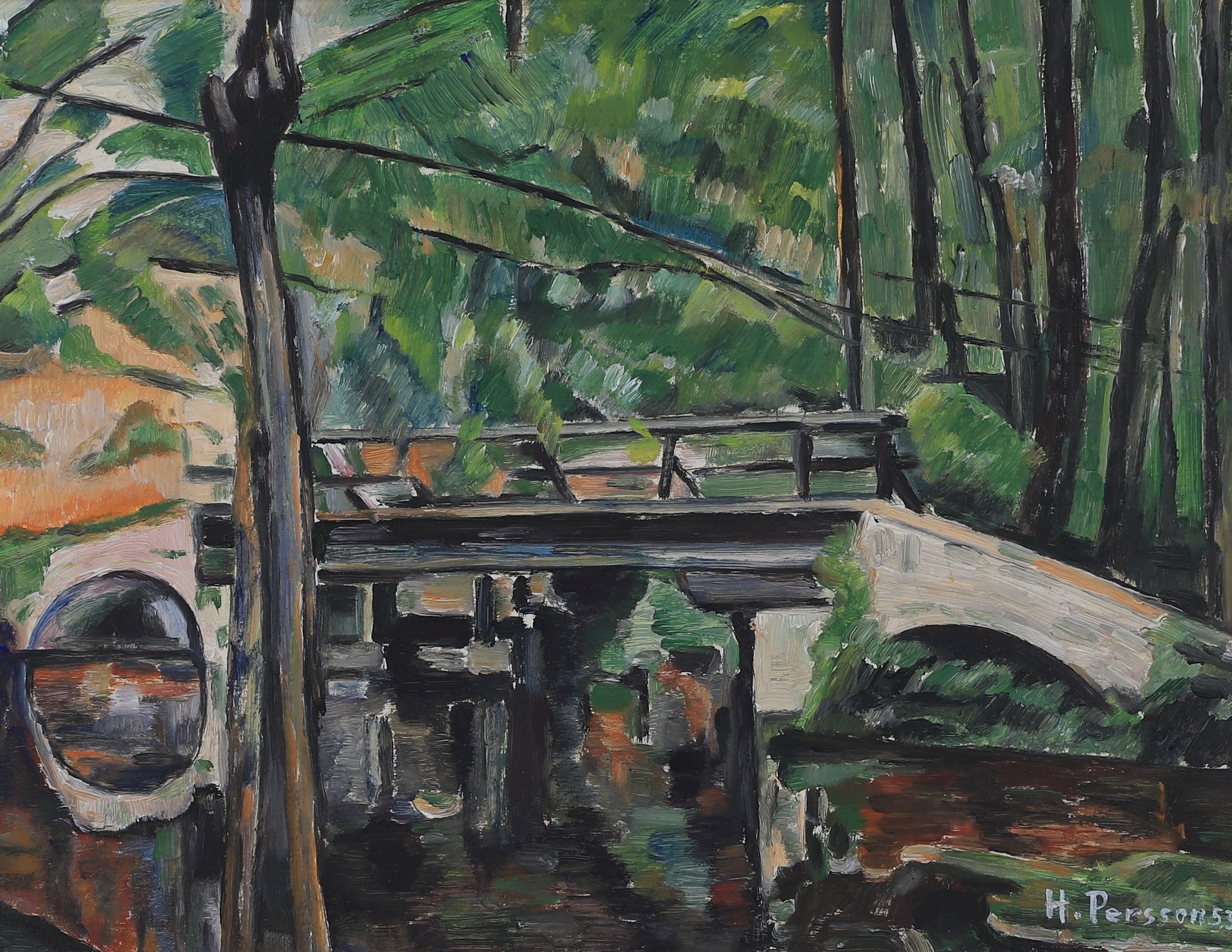 Original Mid Century Landscape Oil Painting from Sweden 1953