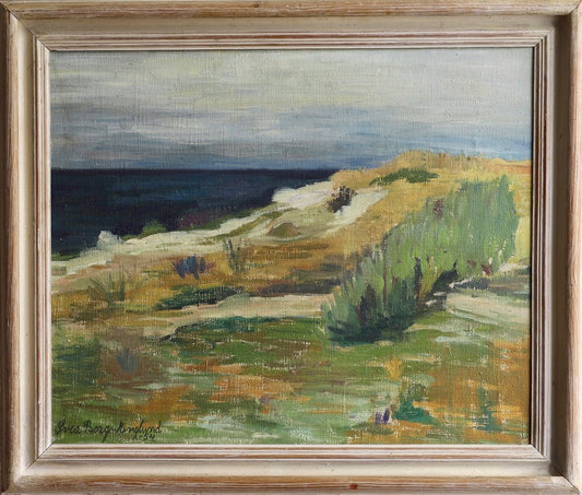 Vintage Mid Century Original Coastal Oil Painting from Sweden 1954