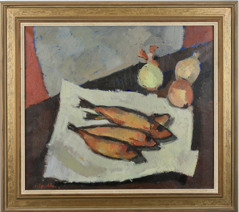 Mid Century Original Still Life Oil Painting From Sweden