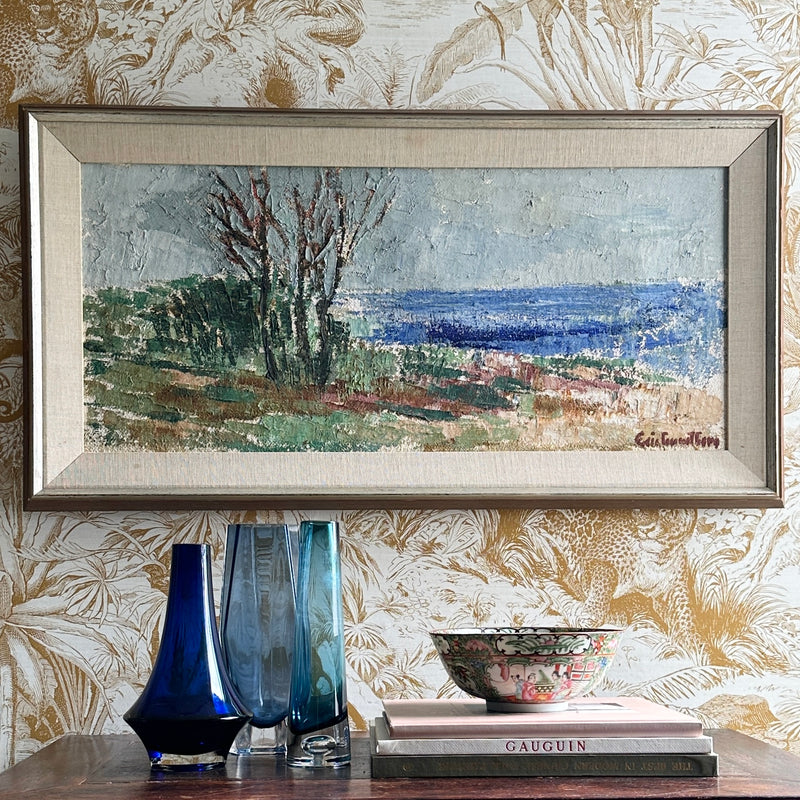 Vintage Art Room Original Coastal Oil Painting from Sweden