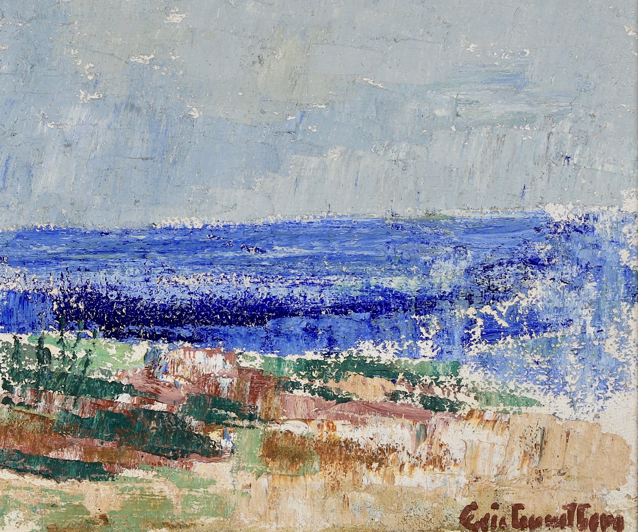 Vintage Art Room Original Coastal Oil Painting from Sweden
