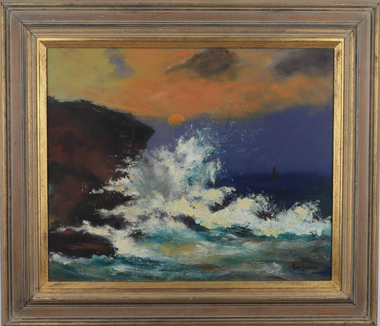 Vintage Coastal Painting by from Sweden by E Larsson 1958