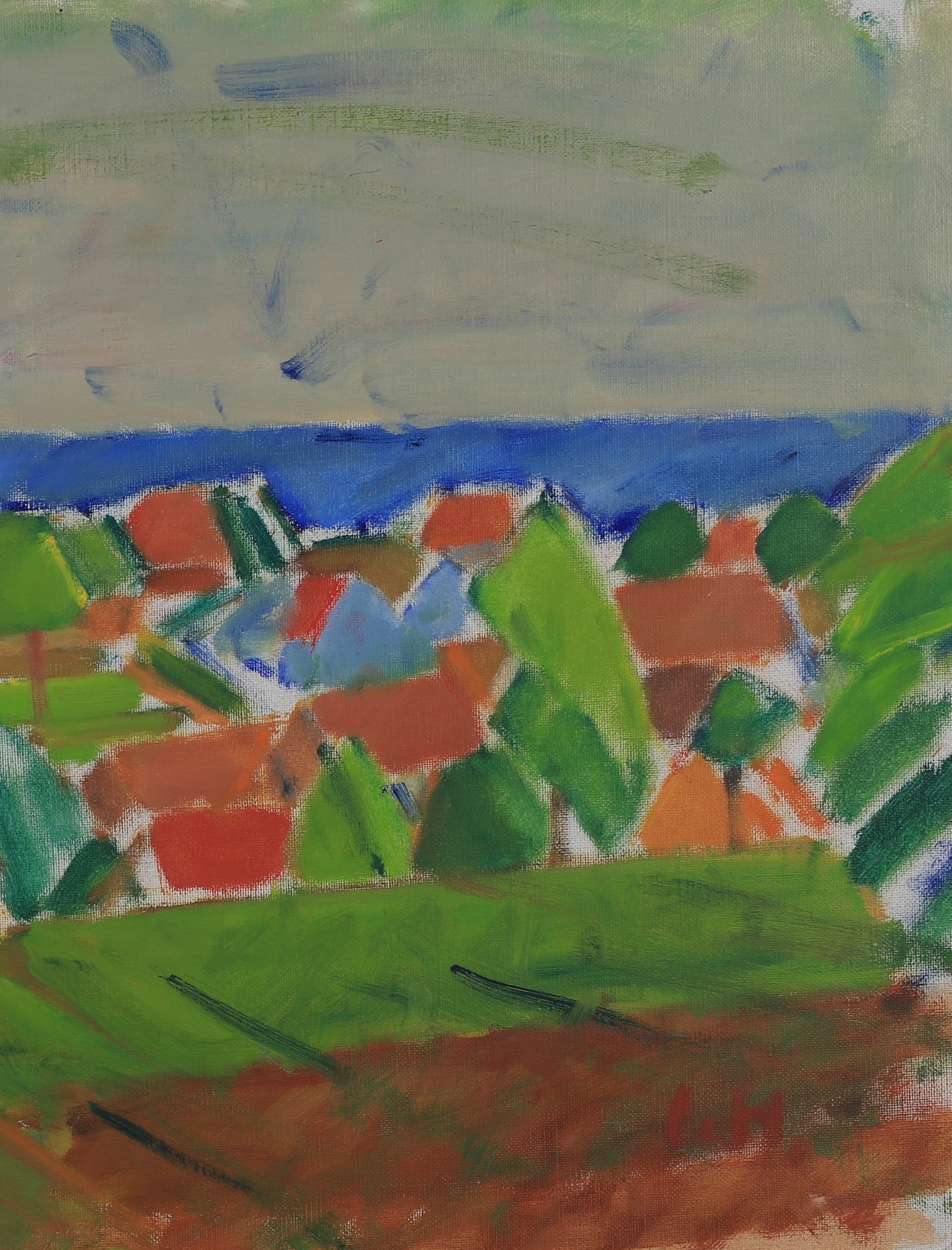Colorful Swedish Mid Century Original Landscape Oil Painting 1958