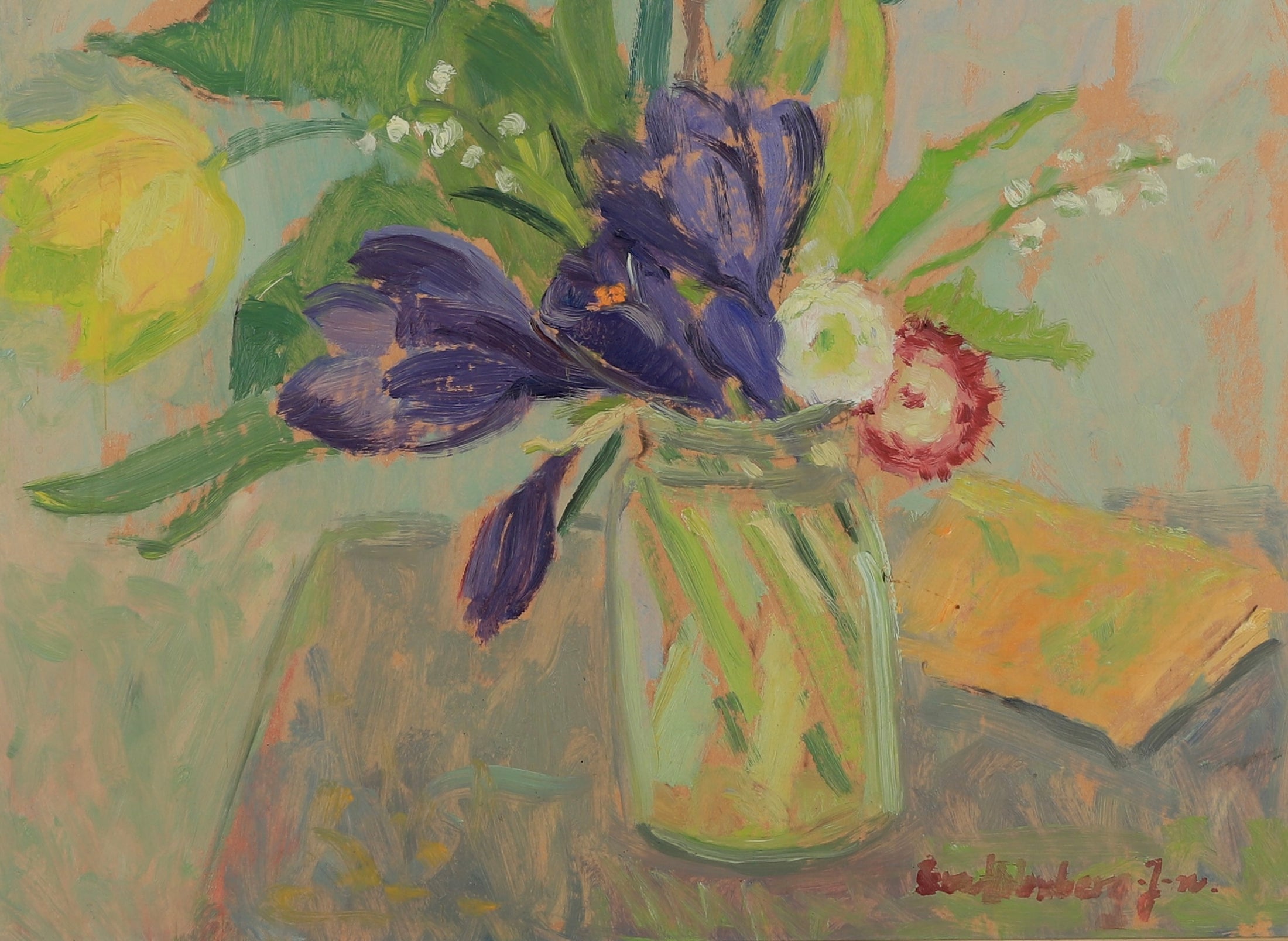 Original Still Life Floral Oil Painting Vintage Mid Century Sweden