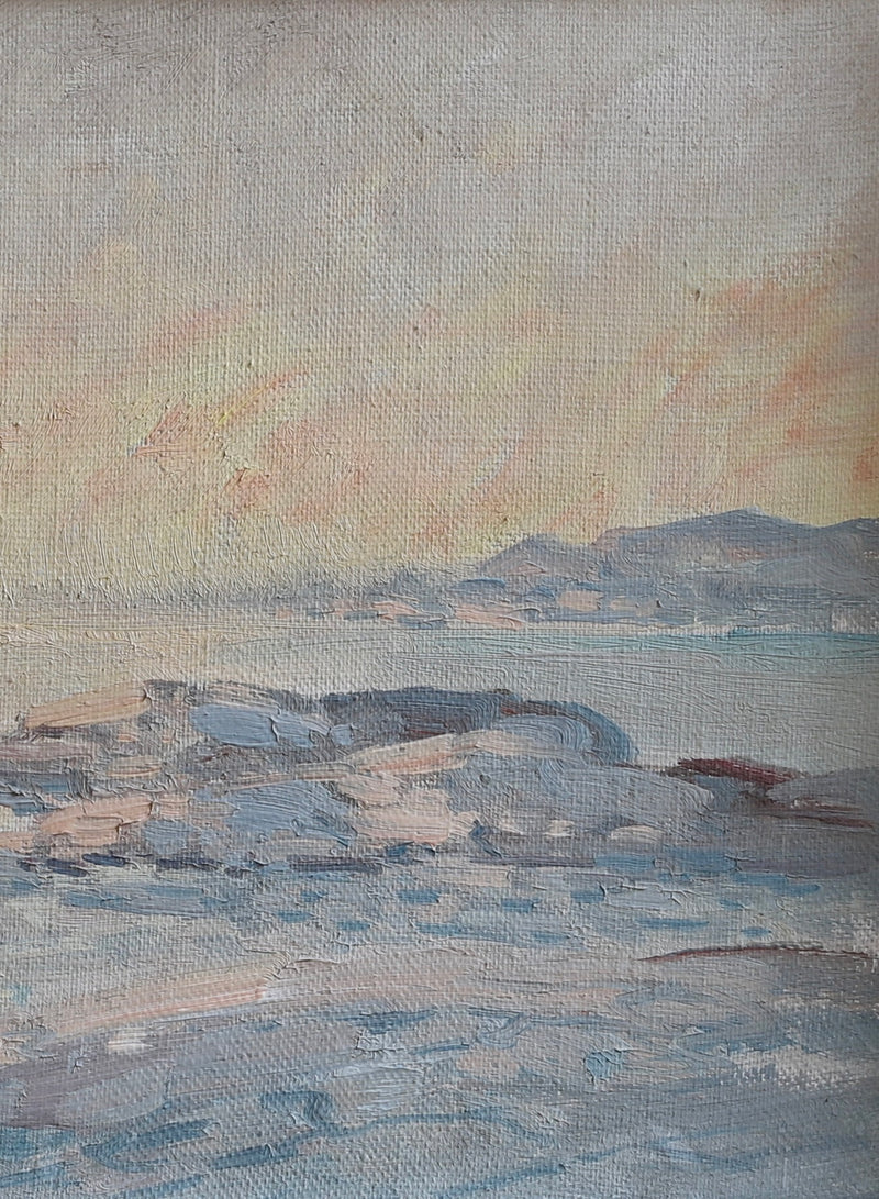 Vintage Art Mid Century Coastal Oil Painting by from Sweden