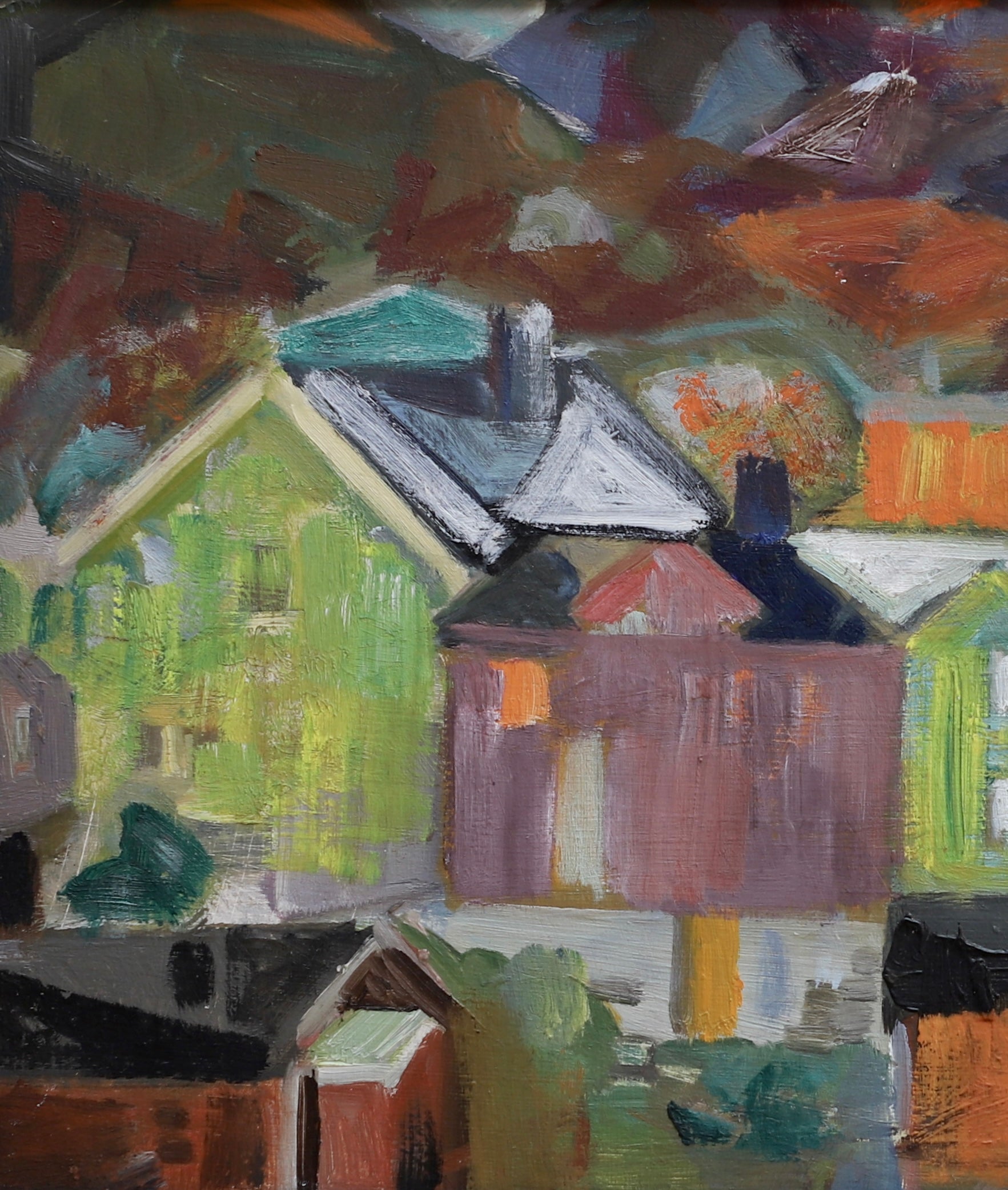 Colorful Mid Century Original Vintage Oil Painting from Sweden