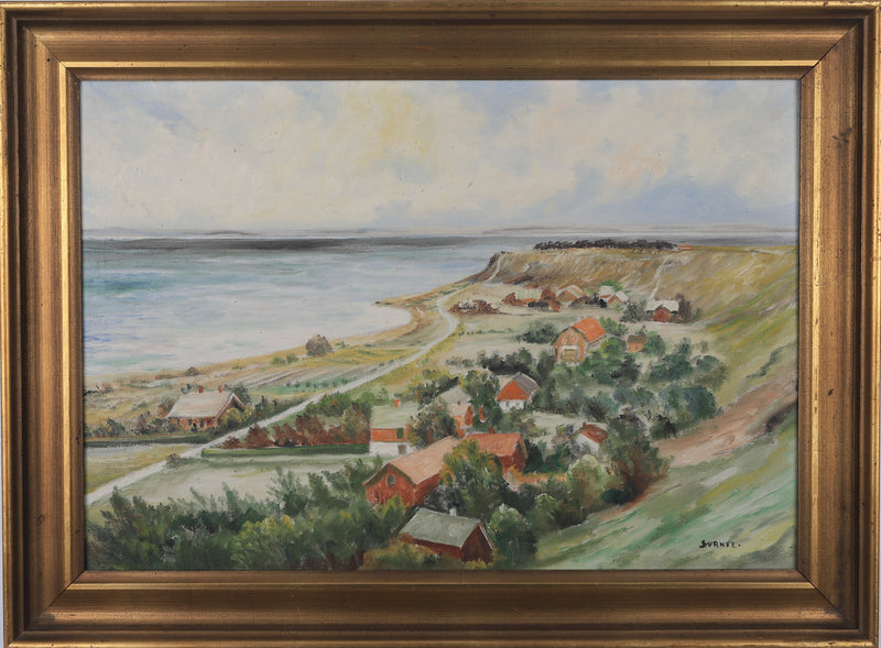 Vintage Art Mid Century Coastal Oil Painting by from Sweden