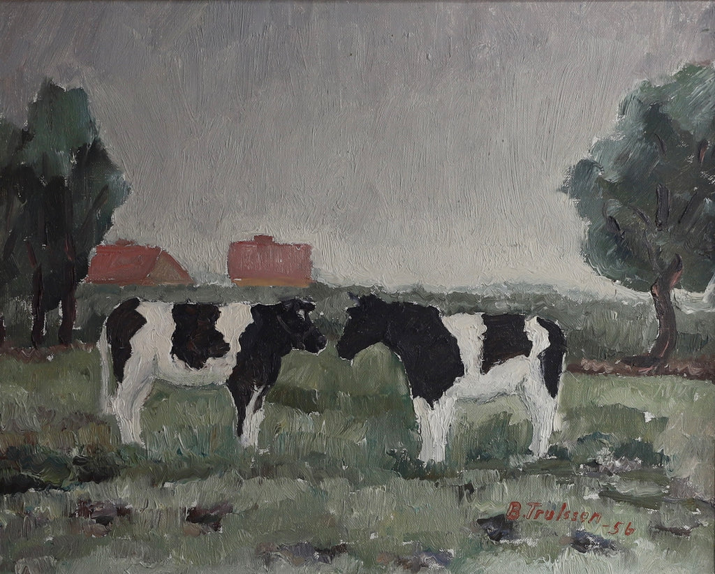 Vintage Art Room Original Oil Painting of Cows From Sweden