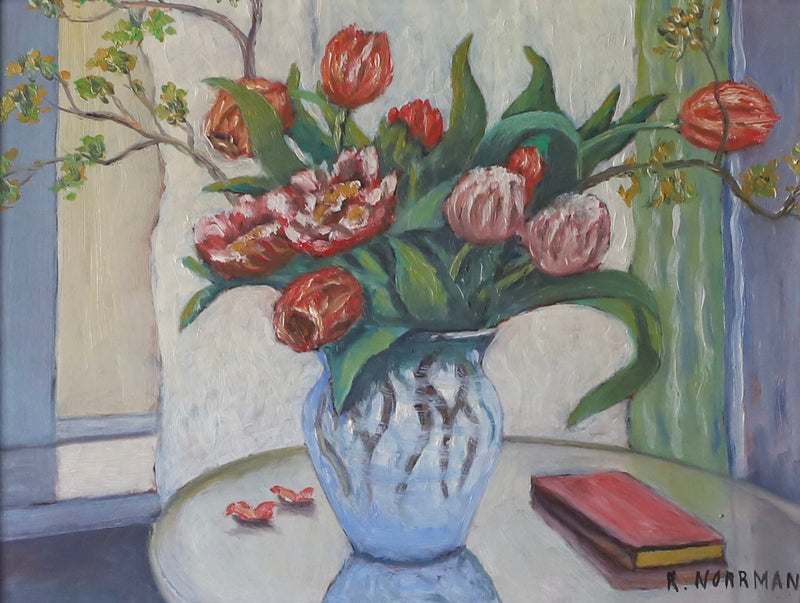 Vintage Art Still Life Mid Century Oil Painting From Sweden