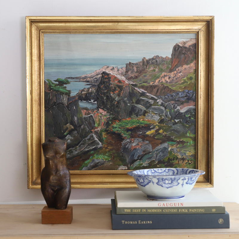 Vintage Art Coastal Oil Painting by from Sweden from 1935