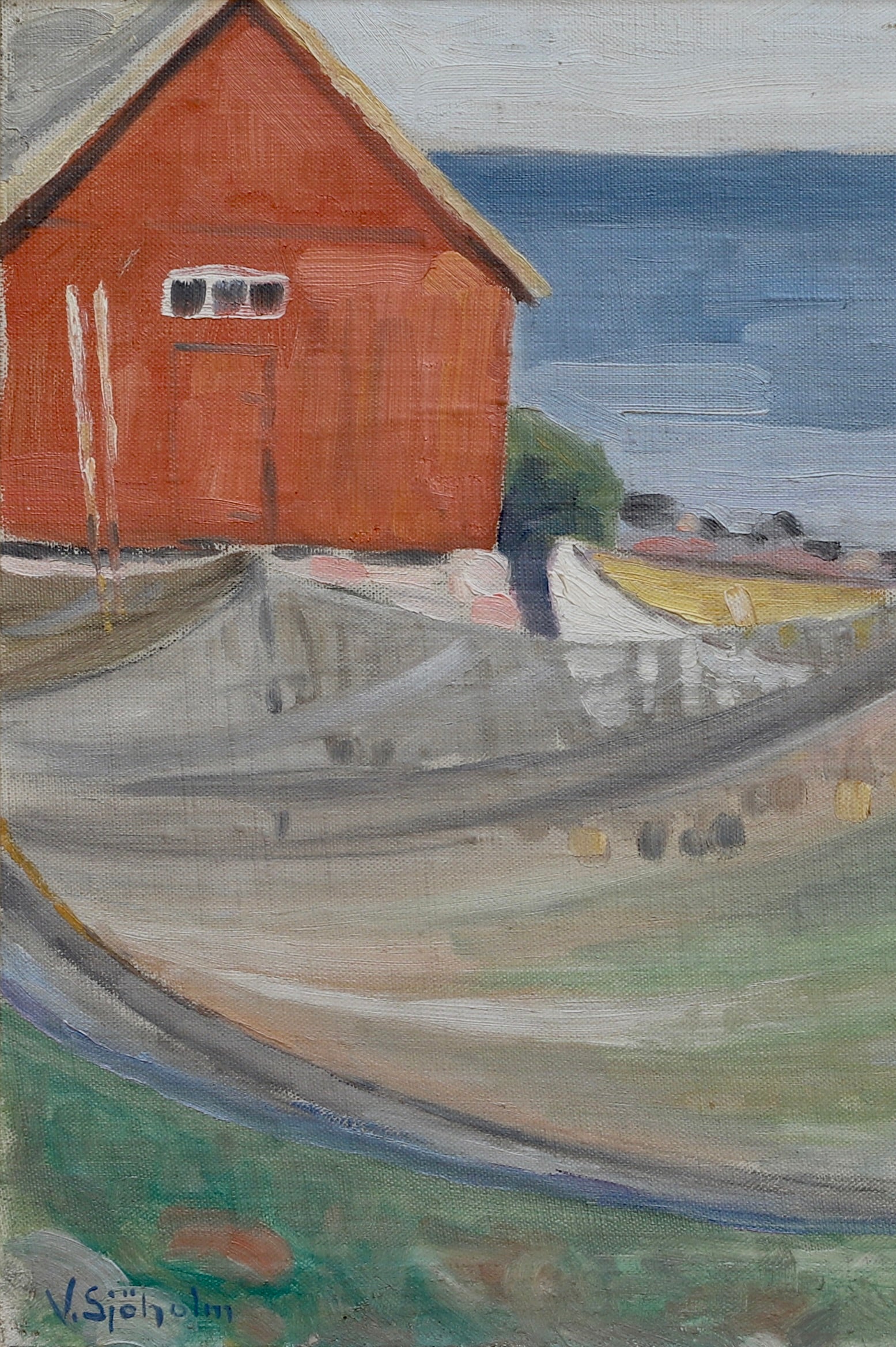 Original Oil Painting Vintage Mid Century From Sweden by V Sjöholm