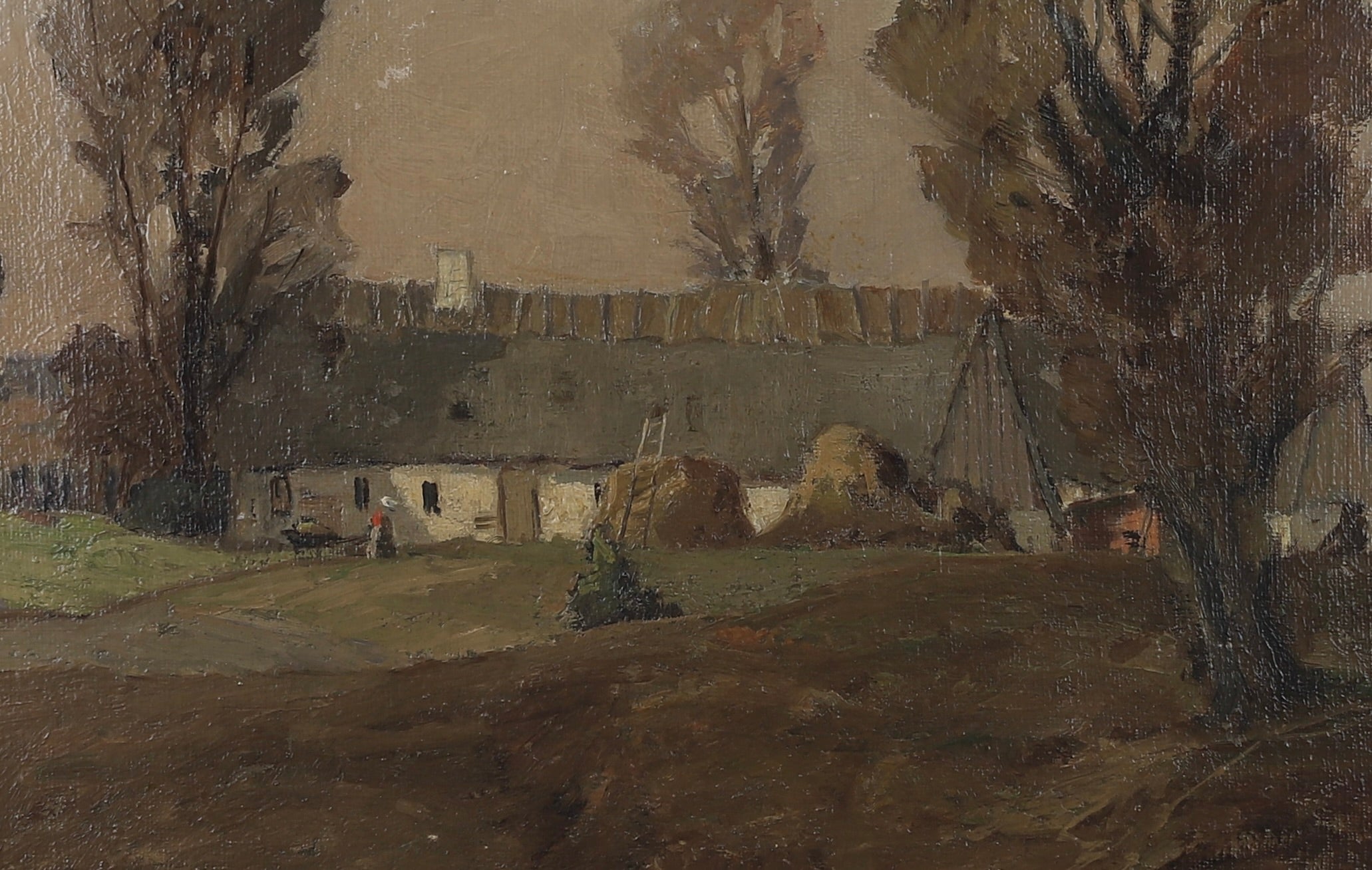 Original Vintage Farmhouse Oil Painting from Sweden 1938