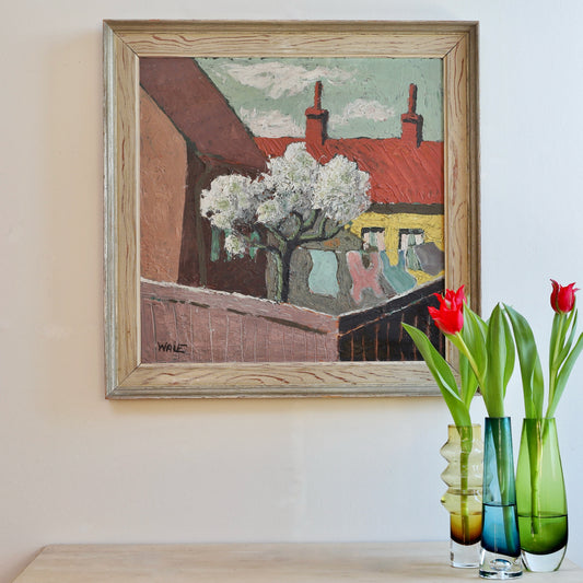Mid Century Vintage Original Cityscape Oil Painting From Sweden