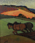 Load image into Gallery viewer, Vintage Art Original Oil Painting of Farmer and Horse From Sweden
