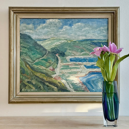 Vintage Art Coastal Oil Painting from Sweden 1947