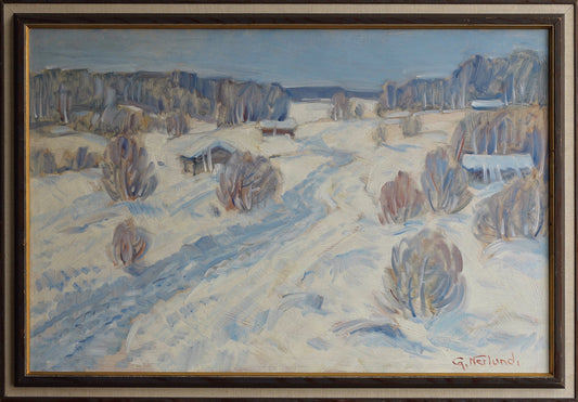 Mid Century Original Winterscape Oil Painting From Sweden