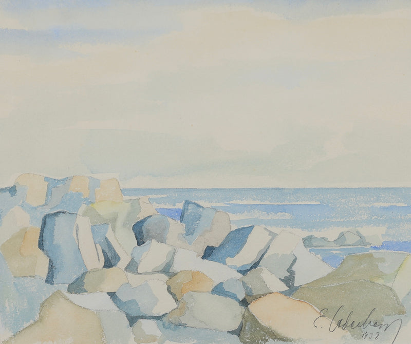 Mid Century Original Coastal Watercolor From Sweden