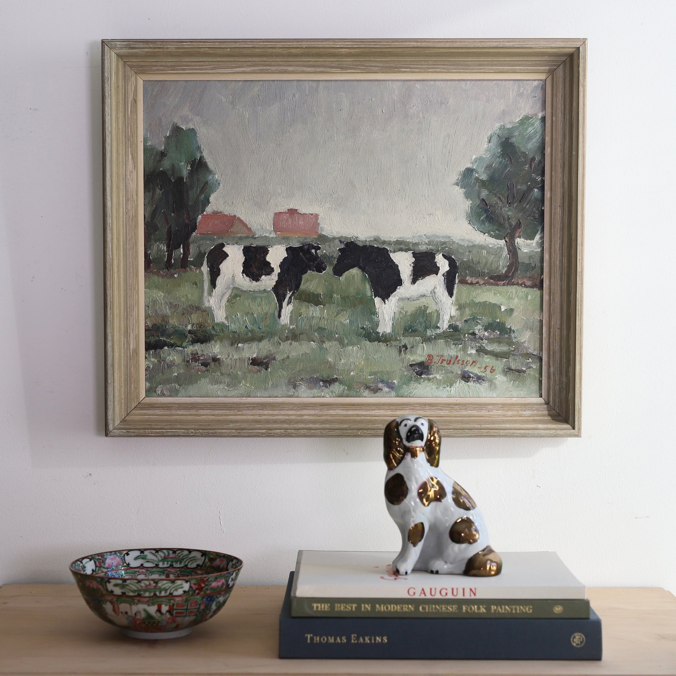 Vintage Art Room Original Oil Painting of Cows From Sweden