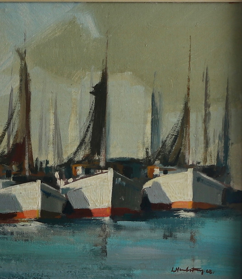 Mid Century Original Sailboat Oil Painting From Sweden 1957