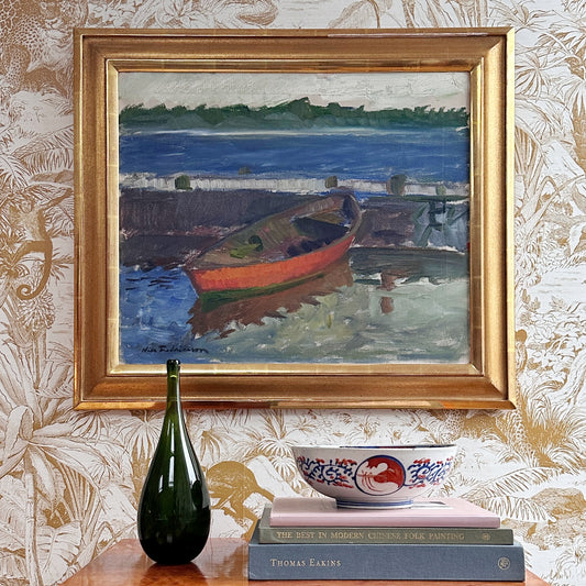 Vintage Mid Century Coastal Oil Painting From Sweden