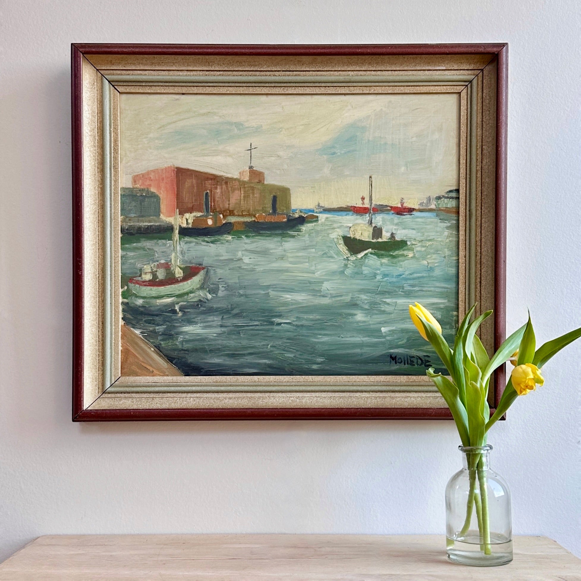 Vintage Mid Century Cityscape Painting From Sweden