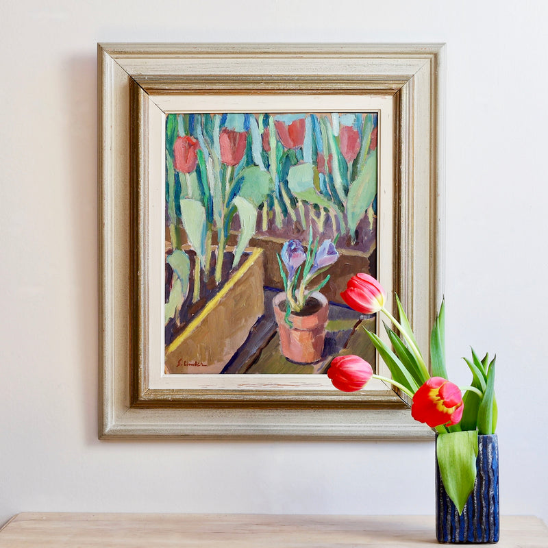Mid Century Vintage Original Garden Oil Painting From Sweden