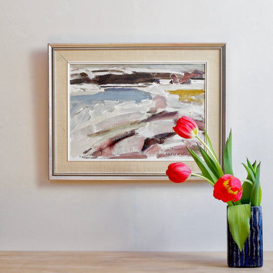Vintage Art Room Mid Century Coastal Oil Painting From Sweden