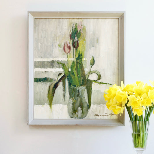 Vintage Art Room Original Interior Oil Painting from Sweden 1962