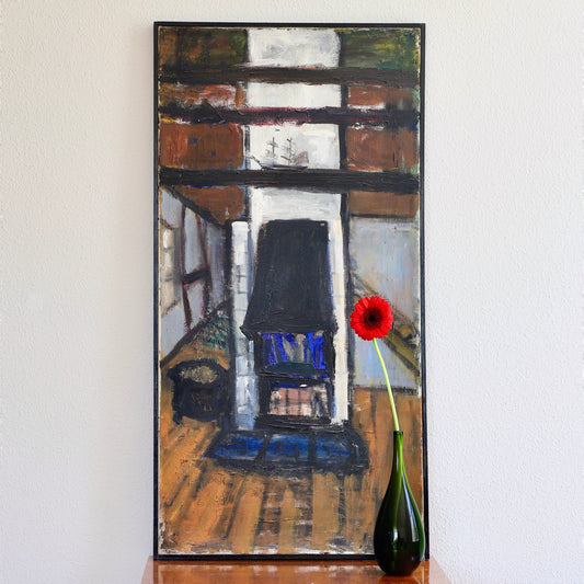 Vintage Art Room Original interior Oil Painting Sweden 1953