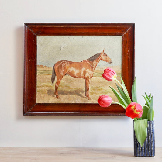 Vintage Art Original Horse Oil Painting From Sweden