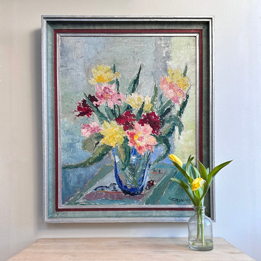 Vintage Art Room Original Floral Still Life Oil Painting Sweden